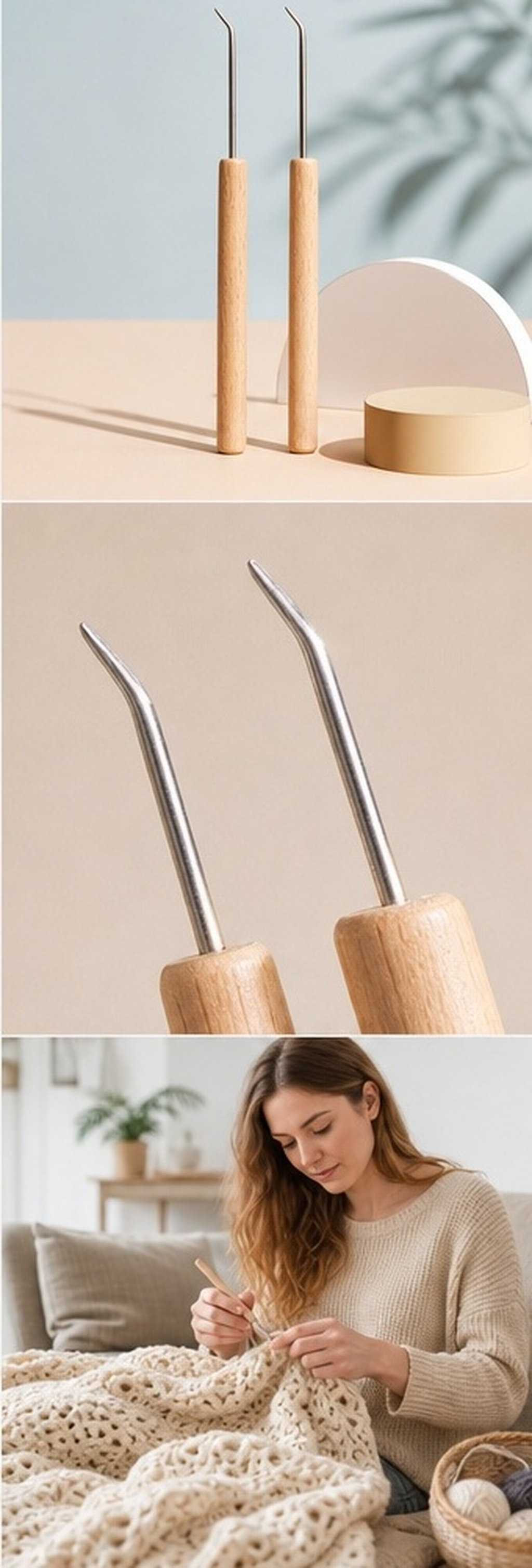 Wooden Crochet Hooks Ergonomic Handle - 고급 나무 손잡이와 스테인리스 스틸 바늘로