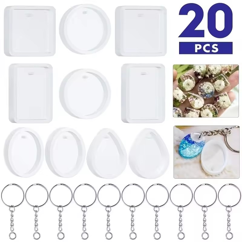 Silicone Epoxy Resin Molds Set - 20개/세트 DIY 키링 펜던트 제작용 실리콘