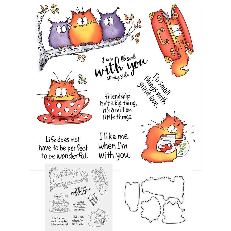 귀여운 뚱뚱한 고양이와 올빼미 커팅 다이즈, 투명 스탬 - Clear Silicone Stamps For Card Making 리뷰 및 가격