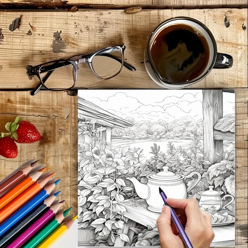 정원 속의 차 그림책(성인용), 아름다운 색칠 그림 페 - Painting Supplies 리뷰 및 가격